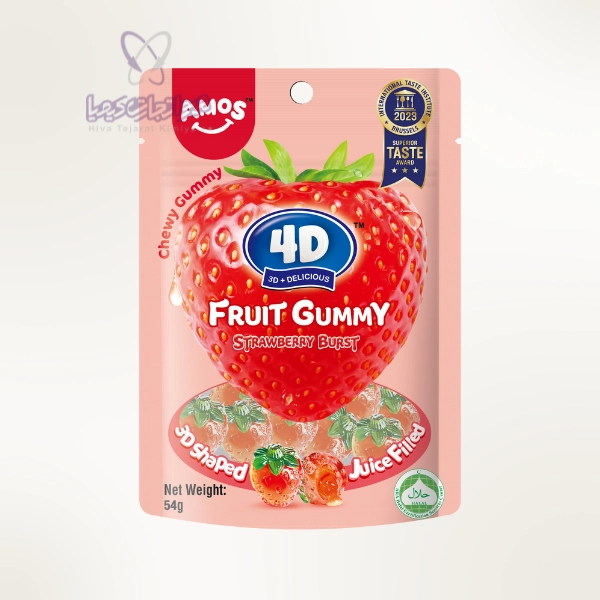 پاستیل توت فرنگی 3D Amos با مغز ژله‌ ای – 54 گرمی